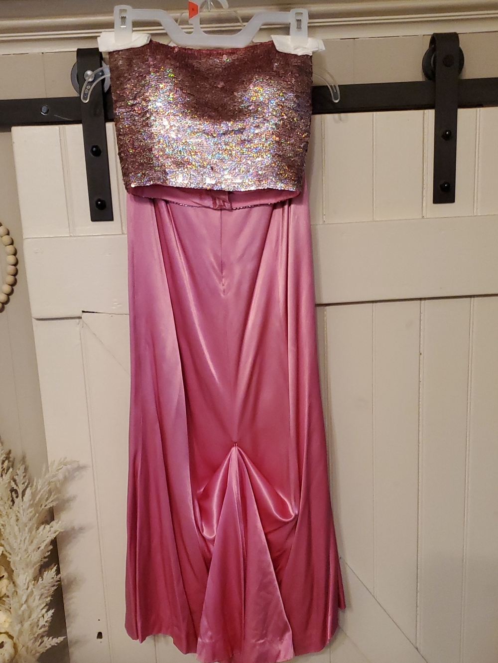 Pink Sequin Strapless Evening Dress
